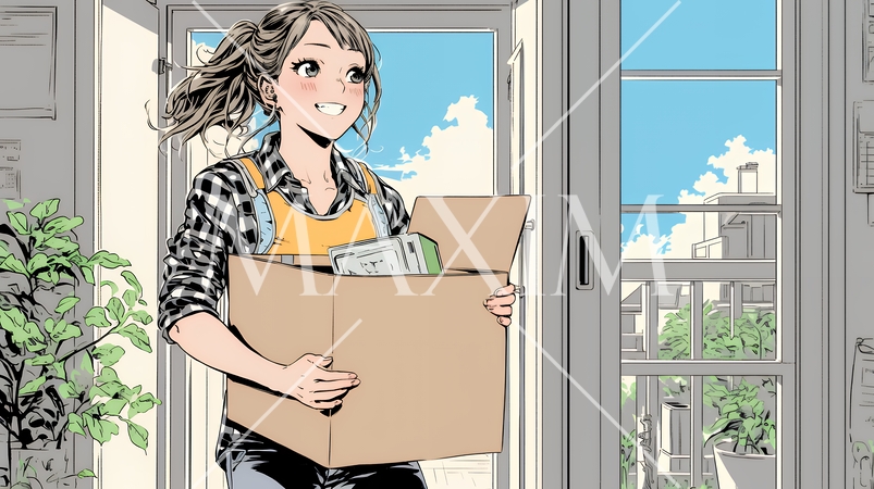 引っ越しの荷造り・荷解きをしている若い女性