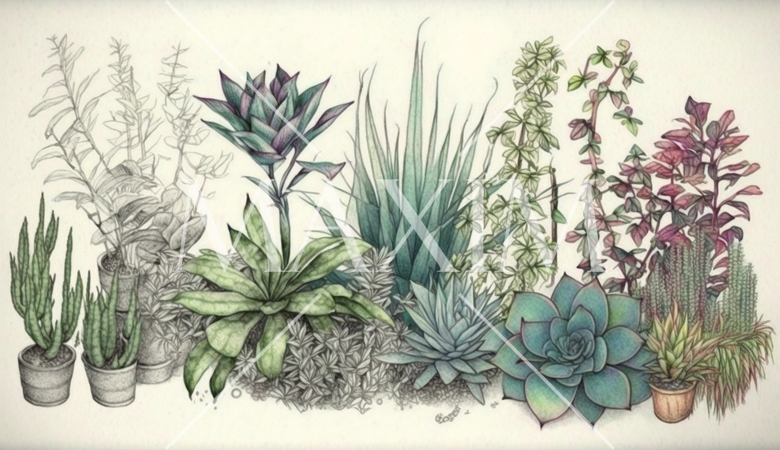 背景や挿絵用の植物の色鉛筆画