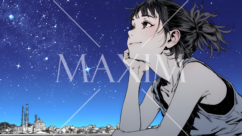 星空を眺めている若い女性