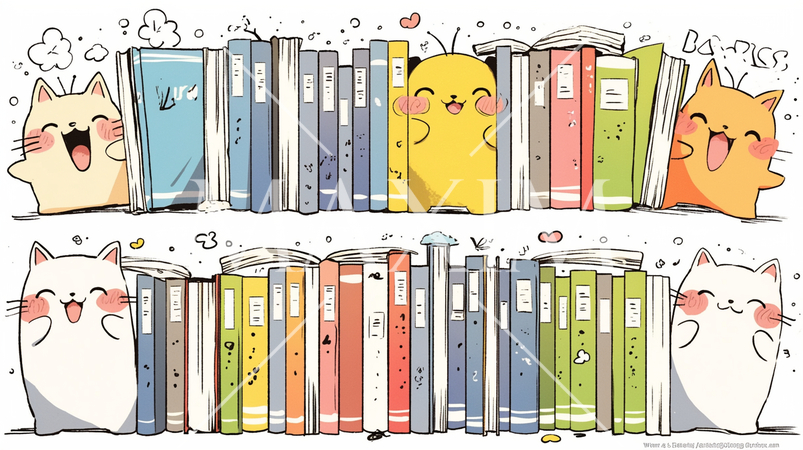 みんな本が大好き：読書週間や読書を促すためのかわいい挿絵・背景画