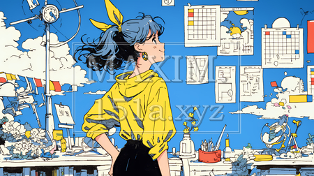 楽しい予定を考える女性｜カレンダーを見ながら計画を立てる若い女性のイラスト（イラストID:1888468-20461）