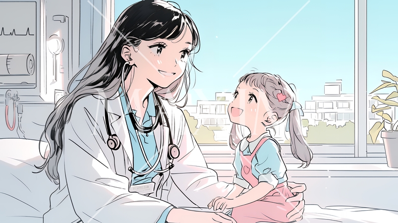 子供を診察している小児科医