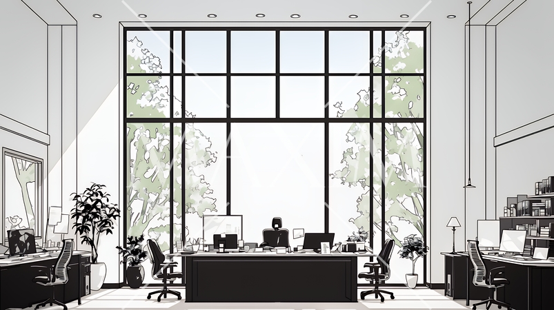 近代的なオフィス空間（シンプルな色使い）
