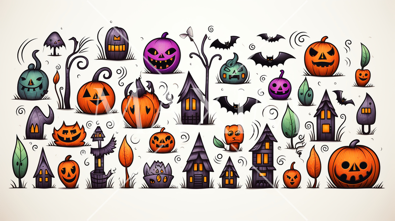 ハロウィンの手書き風アイコンのリファレンスシート