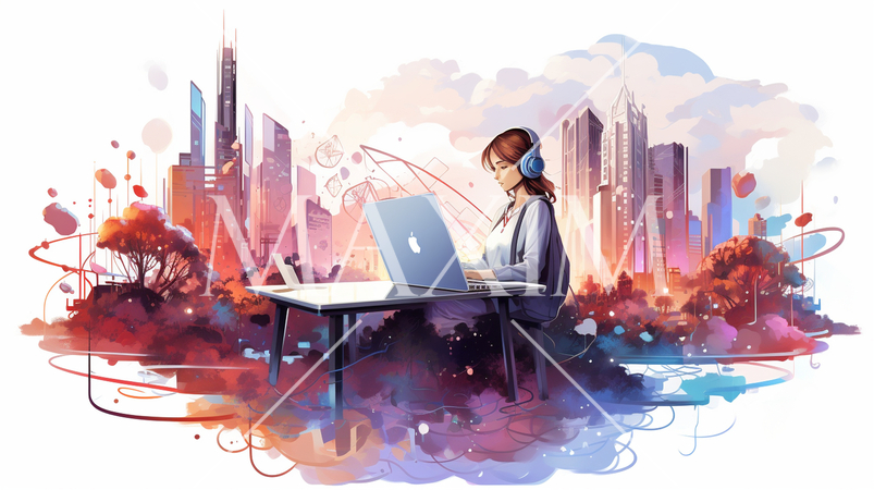 モバイルワーク：モバイルデバイスを使用した仕事、リモート作業。