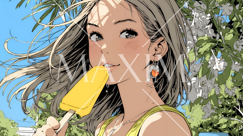 アイスキャンティを食べている若い女性