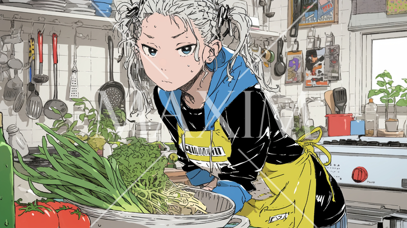 料理に悪戦苦闘中の若い女性