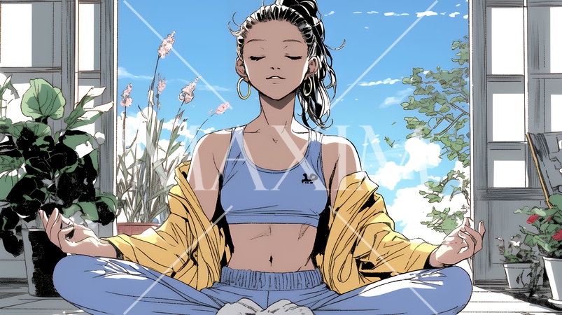 ヨガのクラスに参加している若い女性