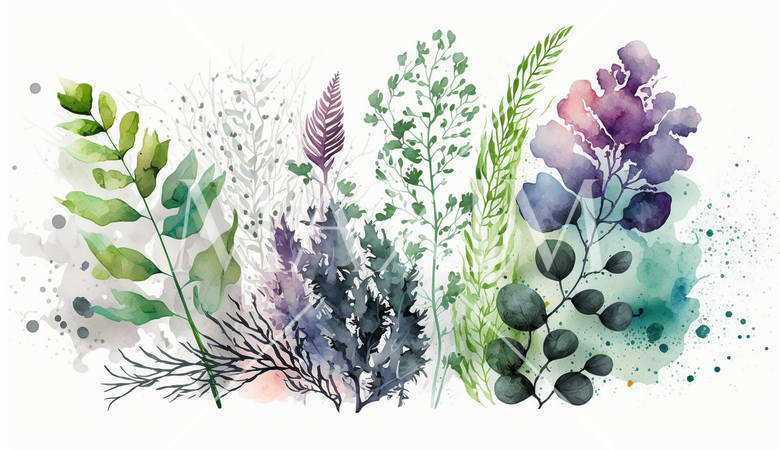 背景や挿絵用の植物の水彩画