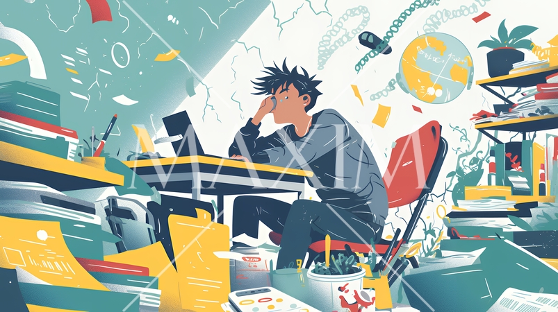 経済的に追い詰められ、部屋で悩む男性