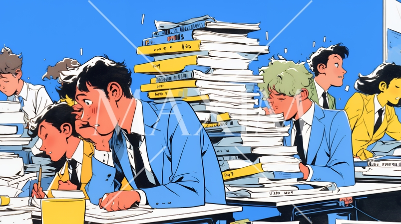 深夜残業で疲弊する会社員｜過労とストレスに悩むビジネスパーソン（ブラック企業イメージ）