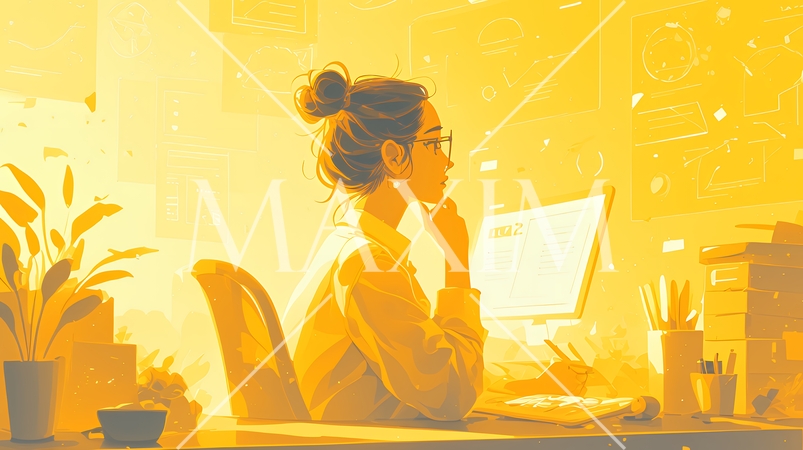 PCで資料作りをしている若い女性