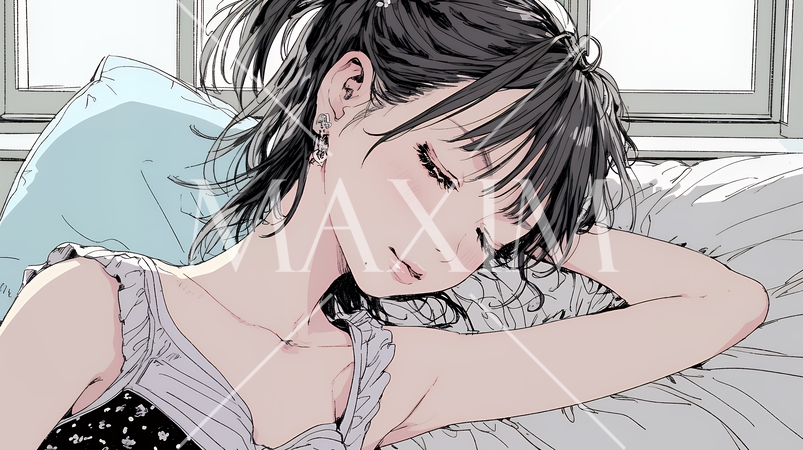 幸せそうな寝顔で眠っている若い女性