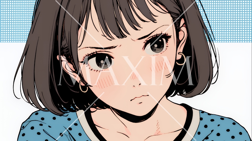 疑問や心配事、不快感、不満などを感じを感じて眉を潜めている若い女性