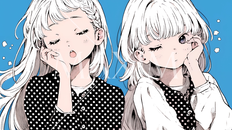 あくびをしている若い女性