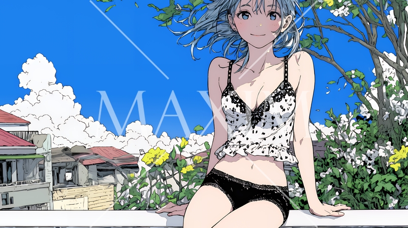 下着姿でくつろいでいる若い女性