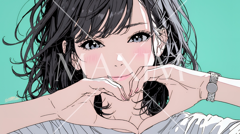 手指でハートサインを作っている若い女性