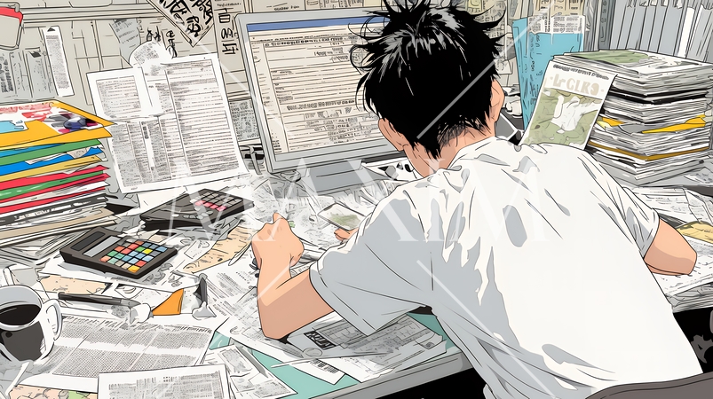 確定申告書類作成に没頭している個人事業主