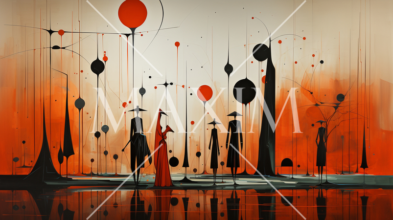 雨の日に傘をさしている人々のキュービズム的描写