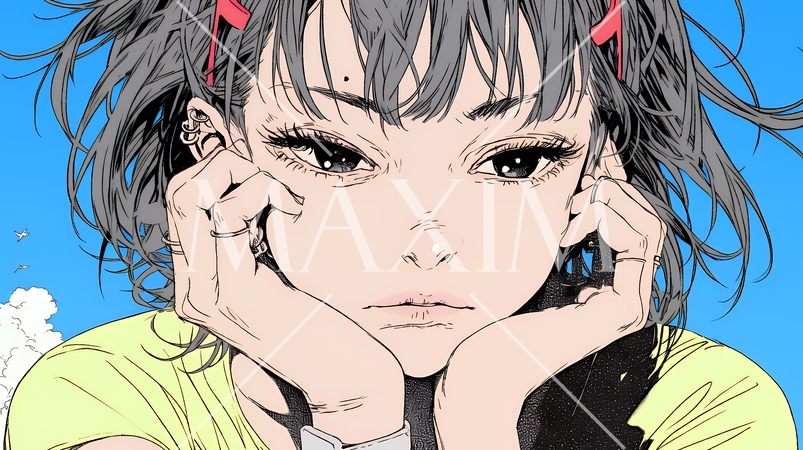 唇を噛んで不安そうな表情をしている若い女性