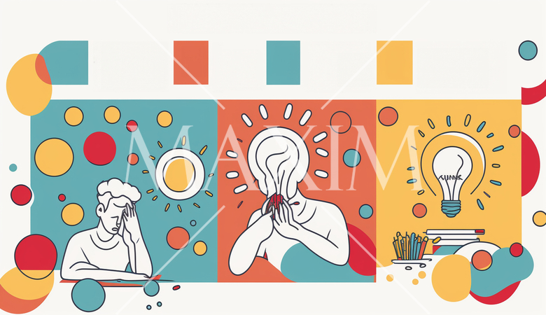 仕事の問題解決：問題解決のシーン、アイデアを出すプロセス。