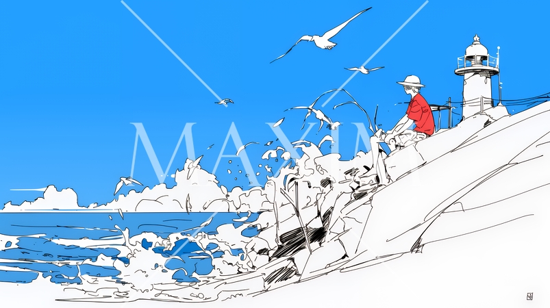 夏のビーチの風景（シンプルな色使い）