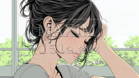 髪をいじる若い女性｜髪型や身だしなみを気にする女性のイラスト素材（イラストID:1959008-20578）