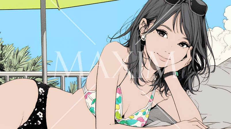 ビーチリゾートを旅行中のビキニ姿の若い女性