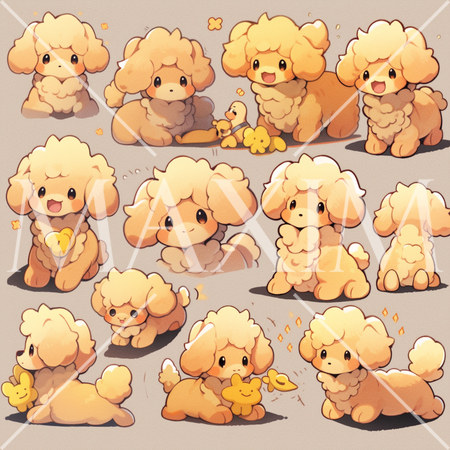 茶色のトイプードルのいろいろなポーズと表情