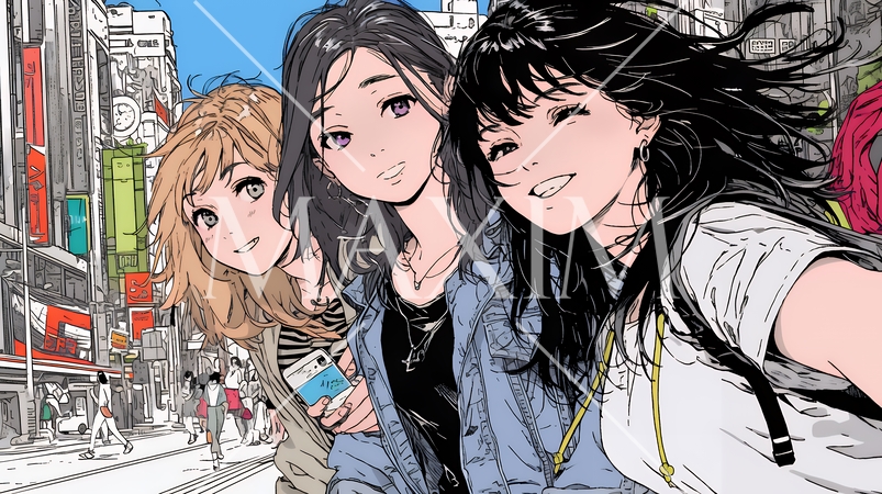 スマホで自撮りしている若い女友達