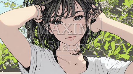 髪をいじる若い女性｜髪型や身だしなみを気にする女性のイラスト素材（イラストID:1984355-20579）