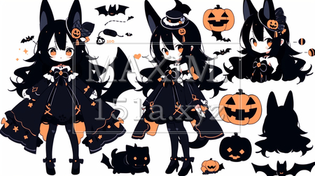 ハロウィン用の女の子の魔女コスプレイラストのプリファレンスシート（イラストID:2010677-18909）