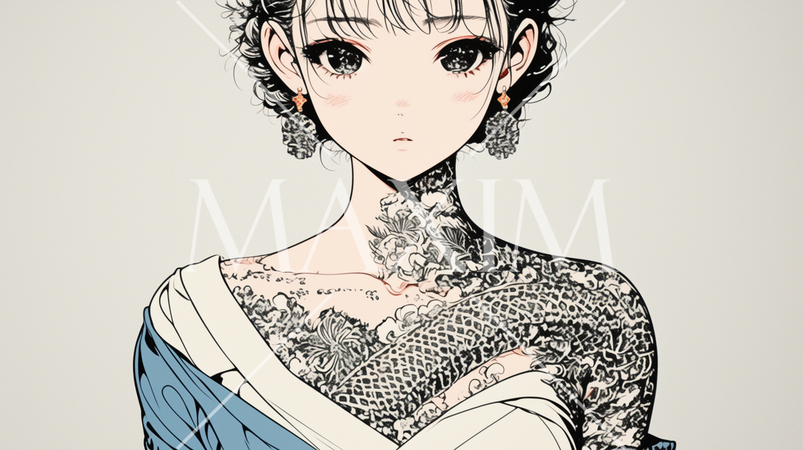 ヘビ柄の刺青を背中に入れた若い女性