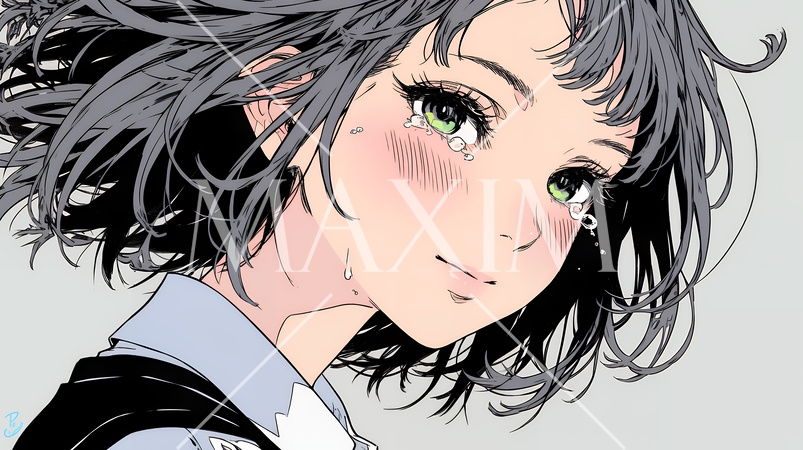 涙ぐむ制服姿の女子高生