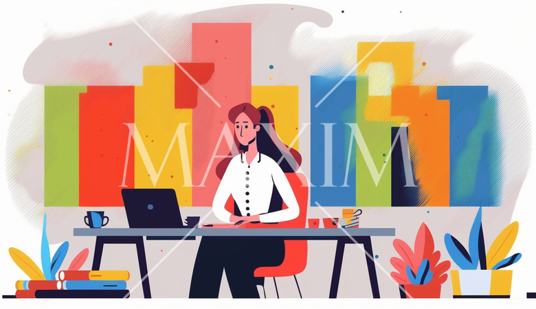 着席して仕事をしている女性社員