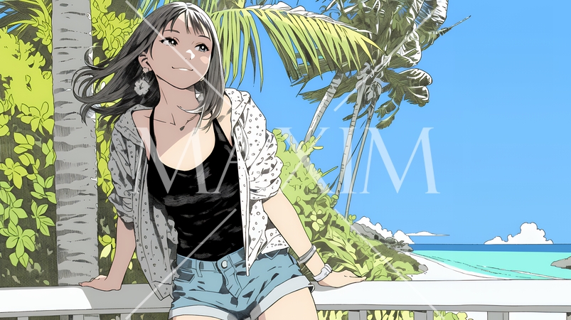 沖縄の海辺のリゾートホテルでリゾッチャしている若い女性