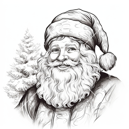 サンタクロース:白黒の線画の挿絵風