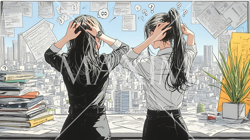 互いに相手の意見を十分に理解できないまま対話を続ける二人のビジネスウーマン