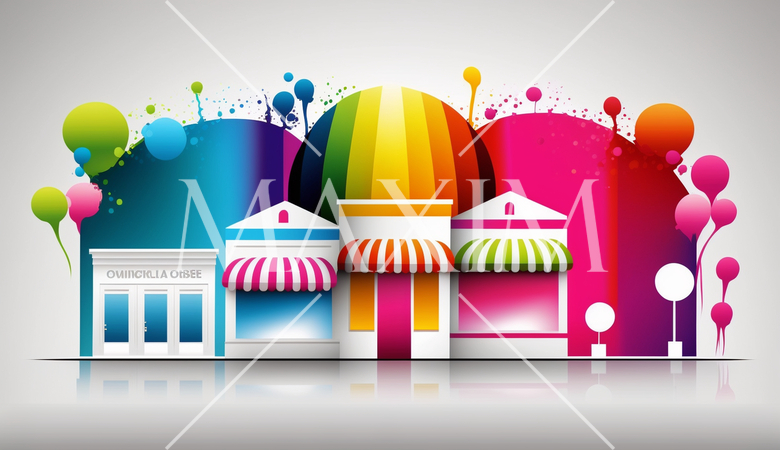 幸せな街並みのポップな切り絵風表現