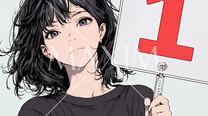 数字の「1」を掲げている若い女性