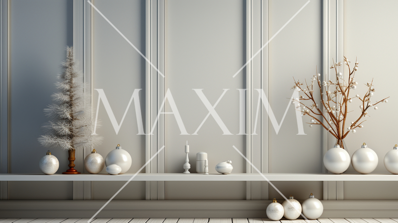 クリスマスツリー飾りのある白基調の居間