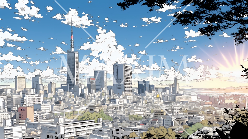 都市の町並みと青空