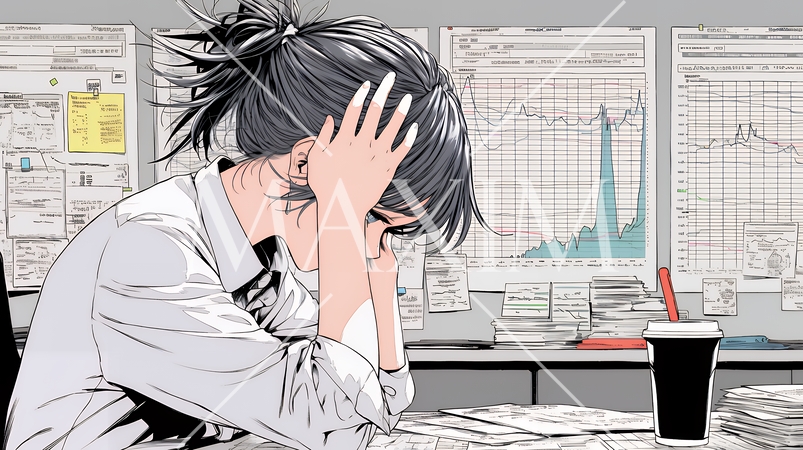金融市場の急激な変動で頭を抱えている女性