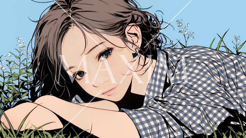 心地よさそうに地面に身を横たえる若い女性