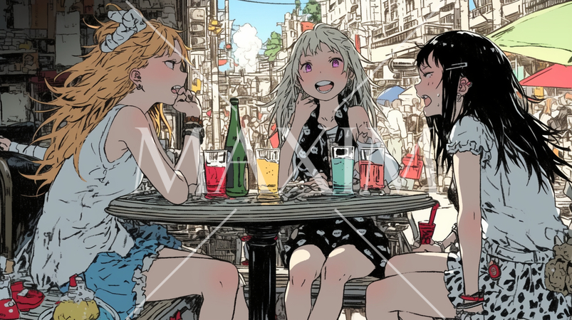 上野近辺の路地の飲み屋で昼間から飲んで騒いでいる若い女子たち