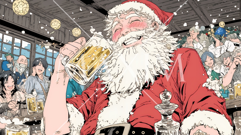 豪快にビールを飲んでいるサンタクロース