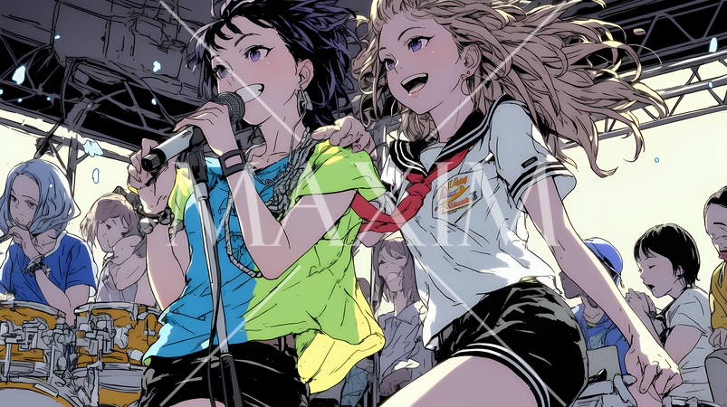 若い女性二人が熱唱している