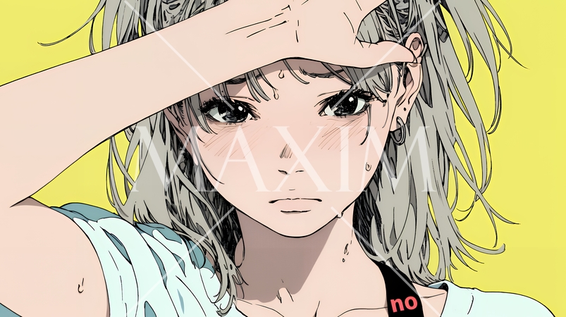 額に手を当てて「困ったな」ポーズをしている若い女性