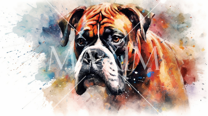 ボクサー犬の水彩画