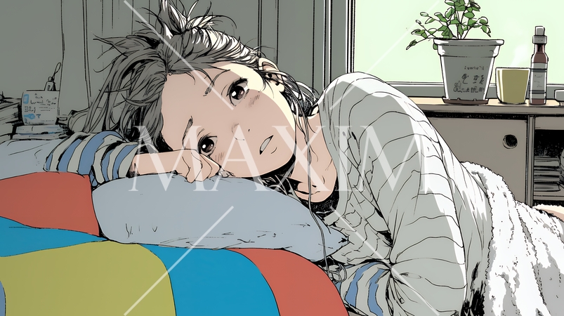 風邪でぐったりと寝込む、一人暮らしの女性